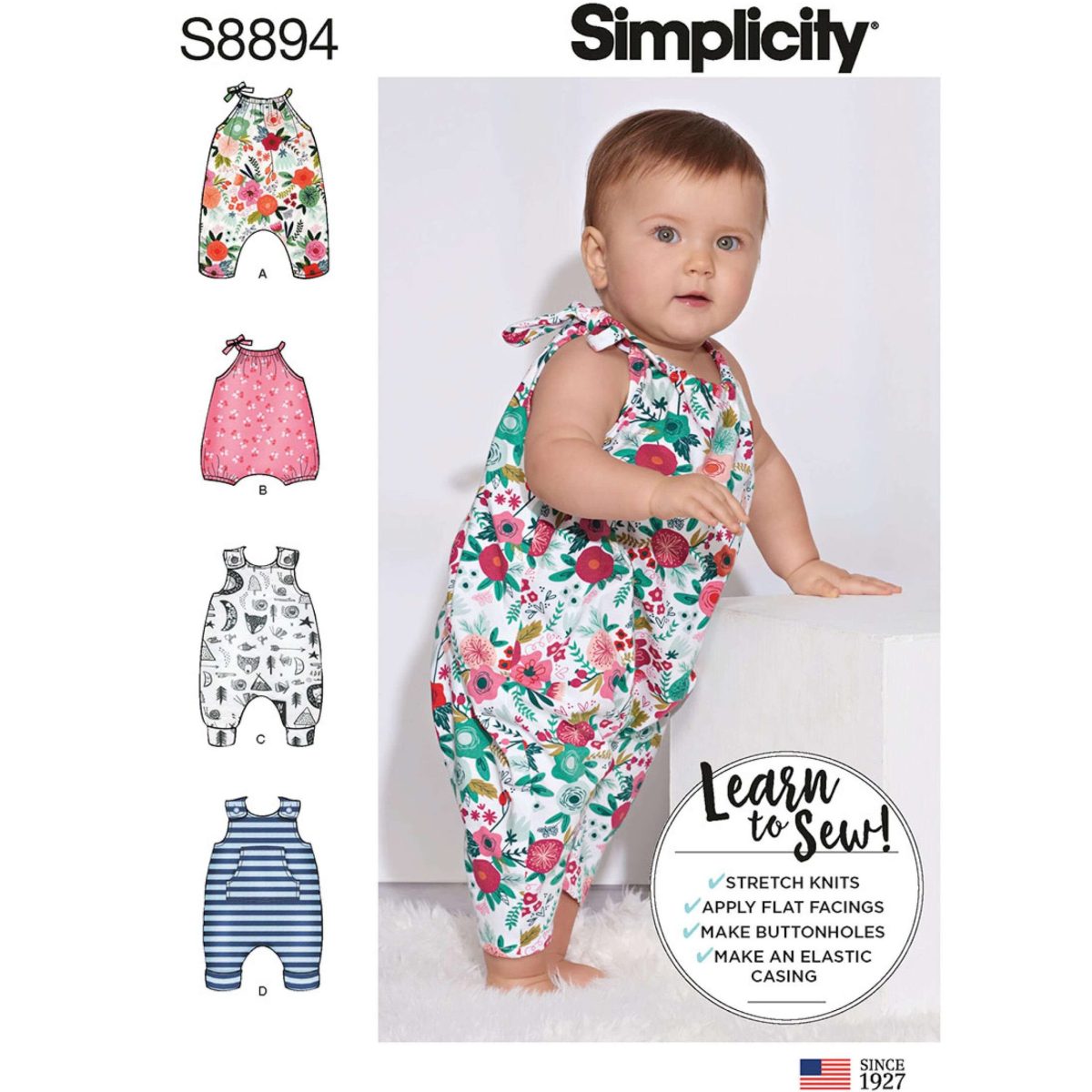 Simplicity Sewing Pattern S8894 Babies' Romper suits designed for stretch knits