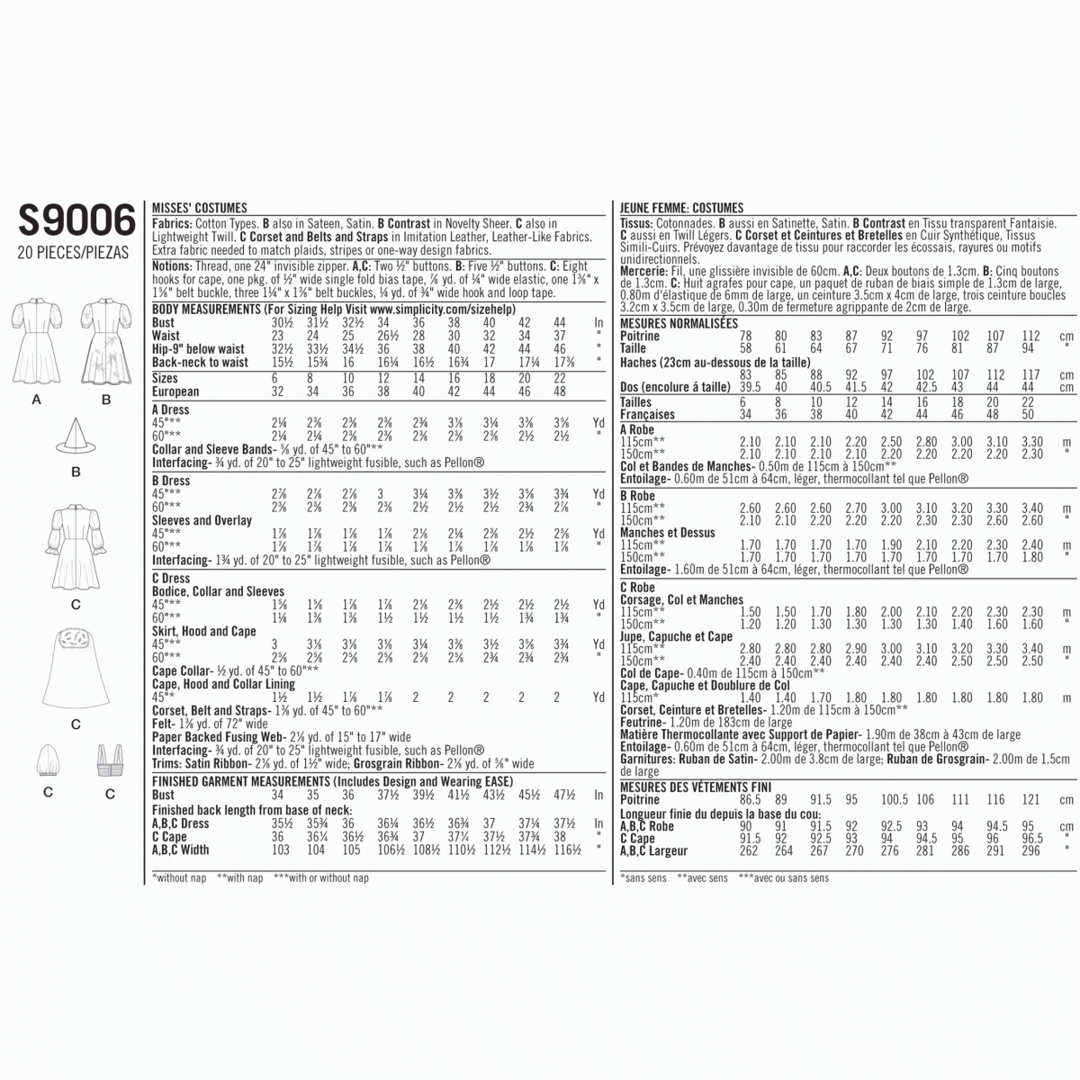 Simplicity Sewing Pattern S9006 Misses' Halloween Costumes