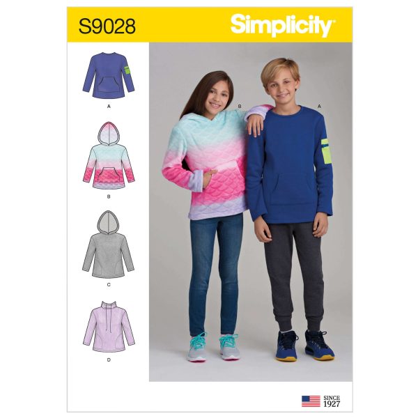 Simplicity Sewing Pattern S9028 Girls' & Boys' Knit Tops with Hoodie