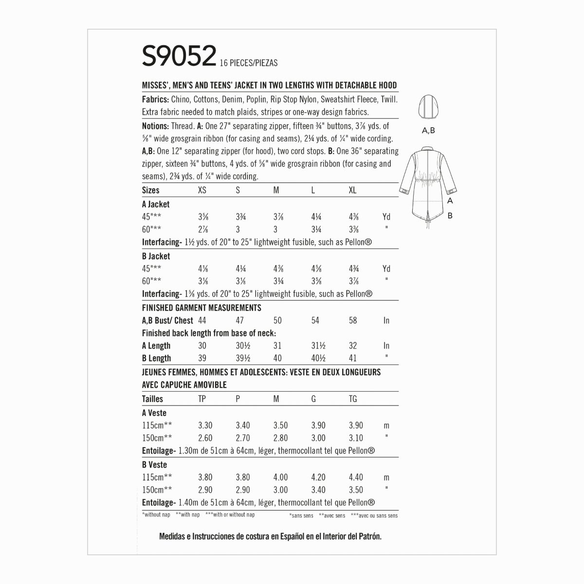 Simplicity Sewing Pattern S9052 Mimi G Style Misses' Mens & Teen's Parka Jacket & Hood