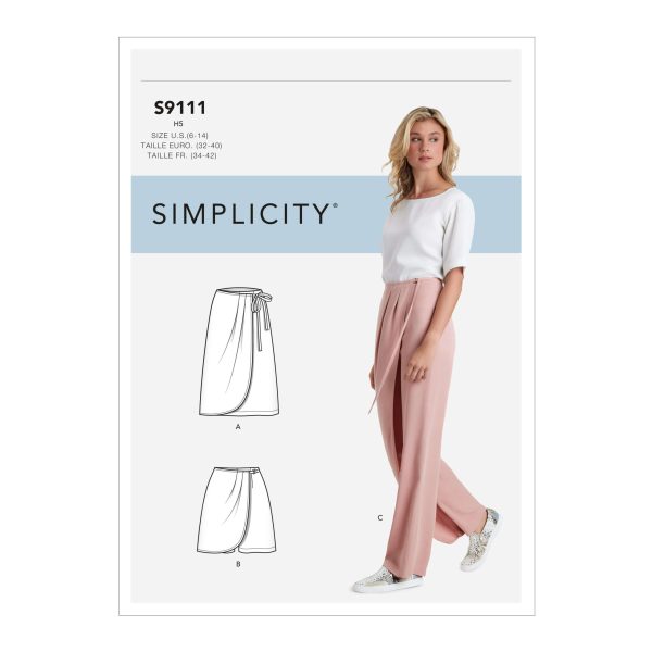 Simplicity Sewing Pattern S9111 Misses' Faux Wrap trousers, Skirt & Shorts