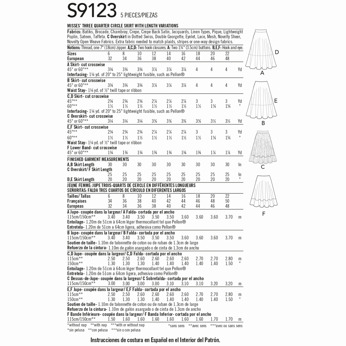 Simplicity Sewing Pattern S9123 Misses' Skirts