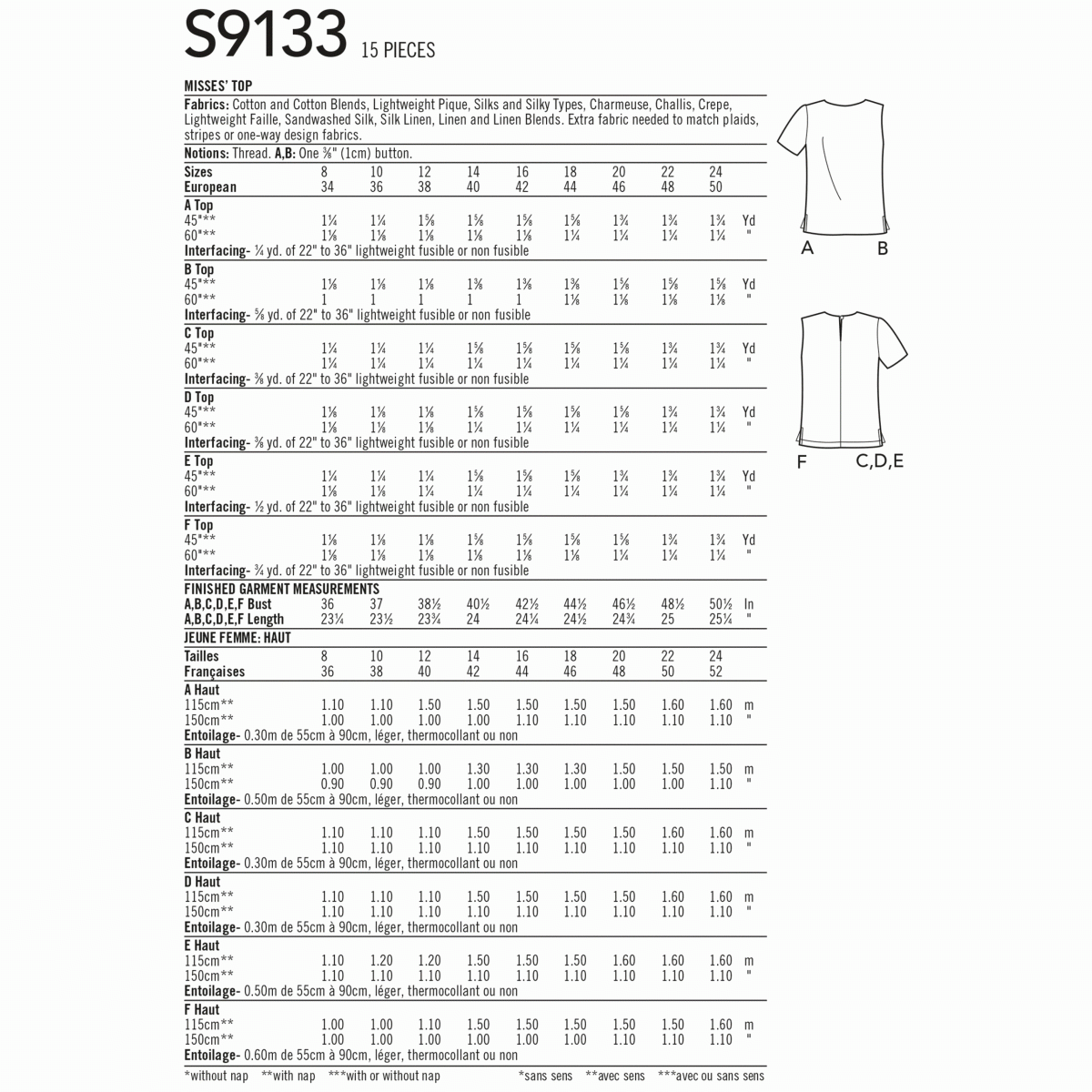 Simplicity Sewing Pattern S9133 Misses' Tops