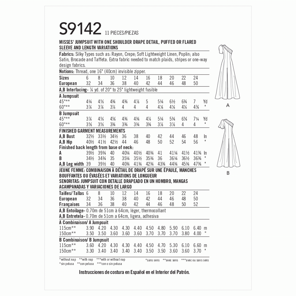 Simplicity Sewing Pattern S9142 Misses' Jumpsuit With One Shoulder Drape Mimi G Style