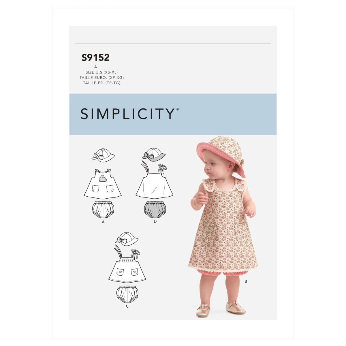 Simplicity Sewing Pattern S9152 Babies' Dress, Panties & Hat
