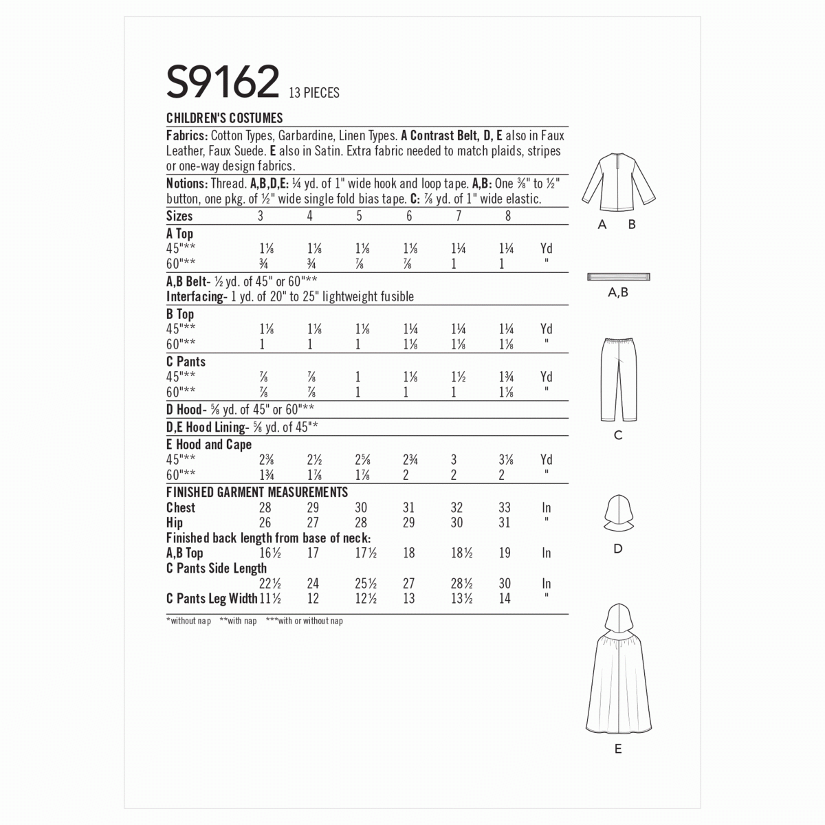 Simplicity Sewing Pattern S9162 Children's Costumes