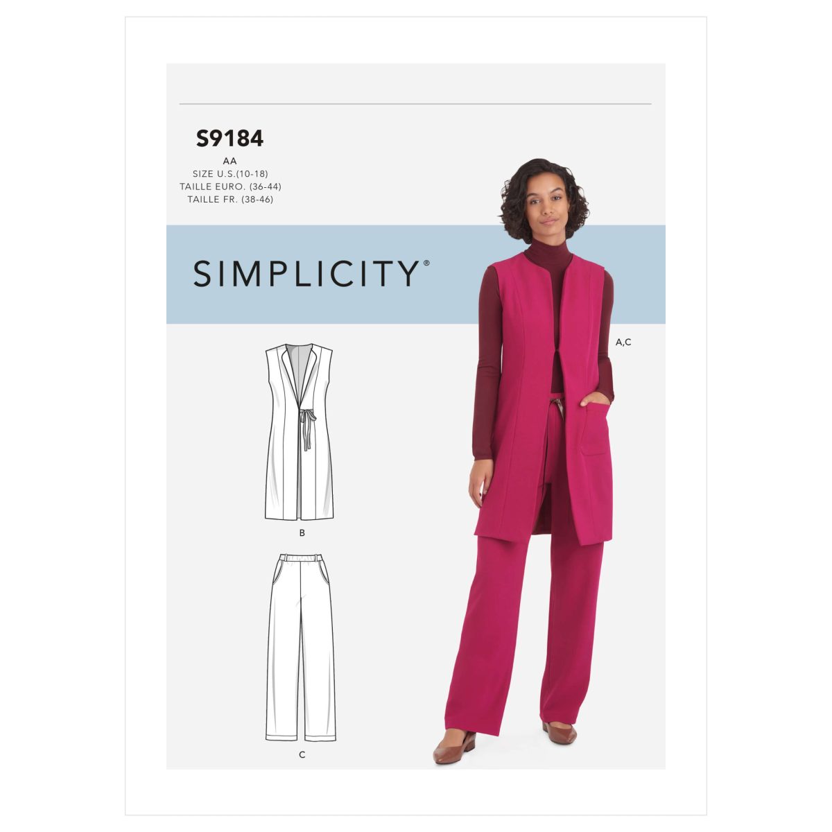 Simplicity Sewing Pattern S9184 Misses' and Women's Waistcoat and Trousers