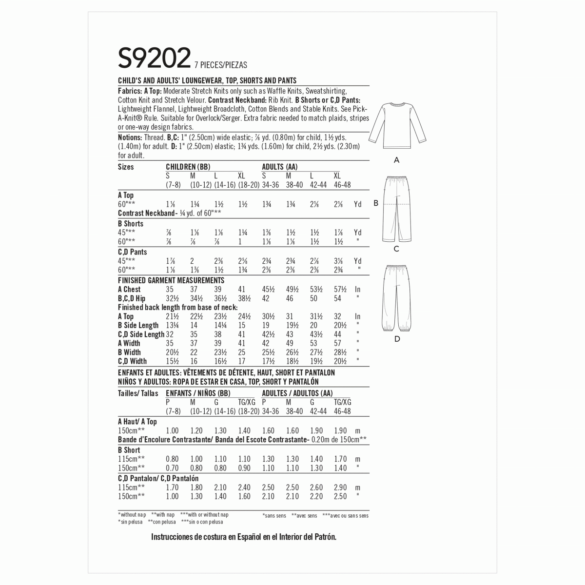 Simplicity Sewing Pattern S9202 Misses'/Men's/Children's/Boys'/Girls' T-Shirt, Shorts and Trousers