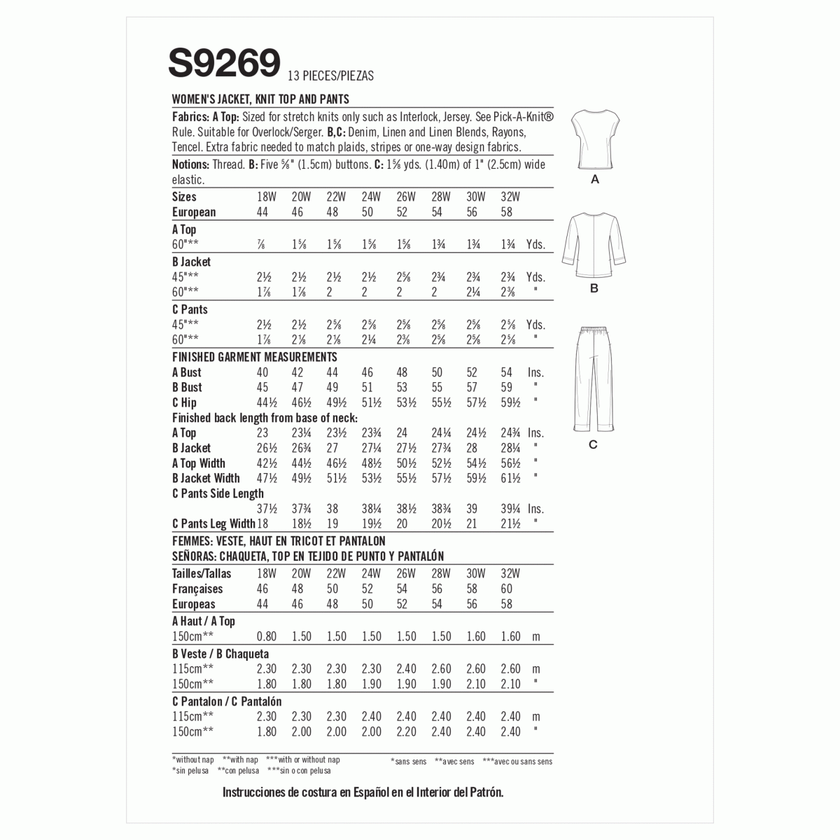 Simplicity Sewing Pattern S9269 Women's Jacket, Top and Trousers