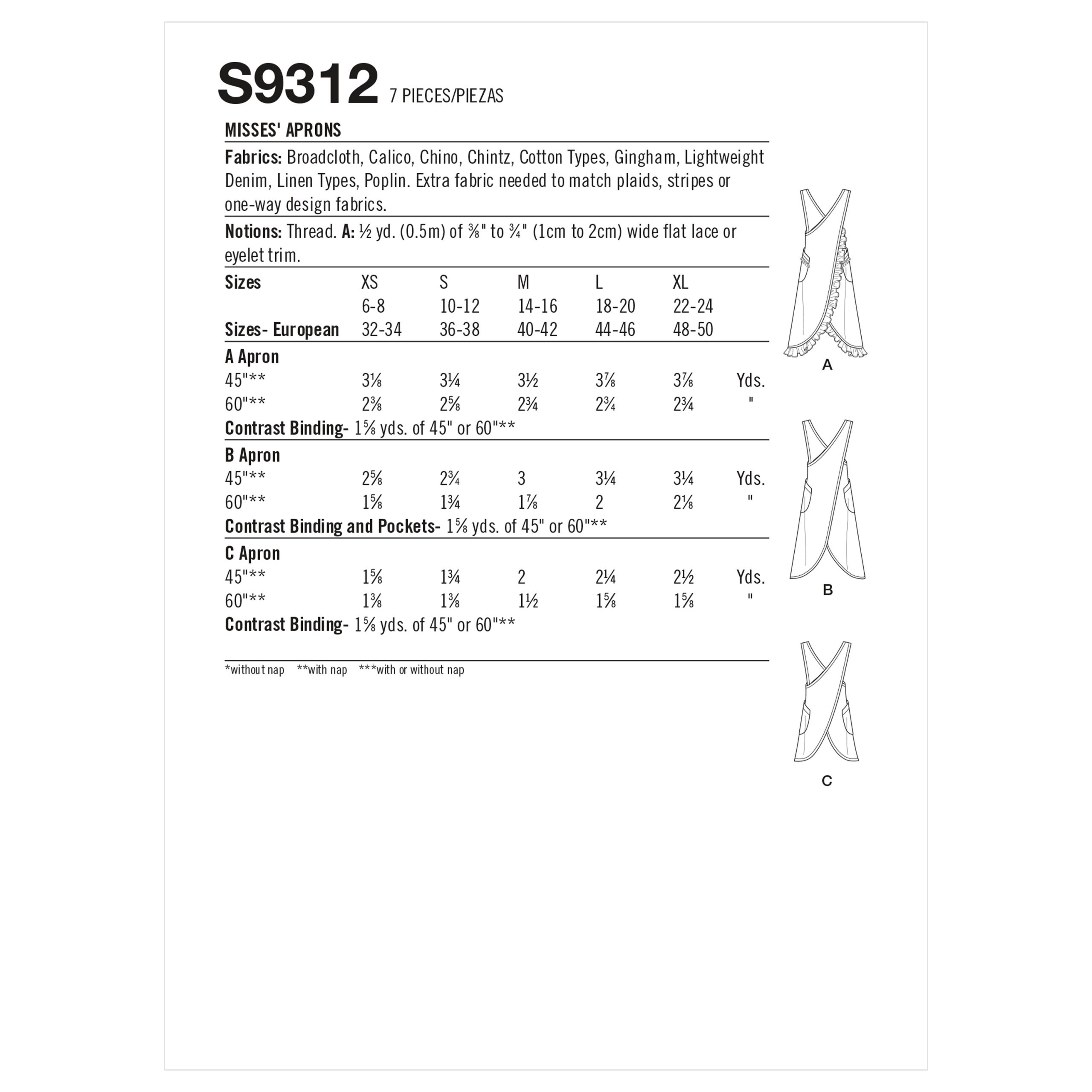 Simplicity Sewing Pattern S9312 Misses' Aprons