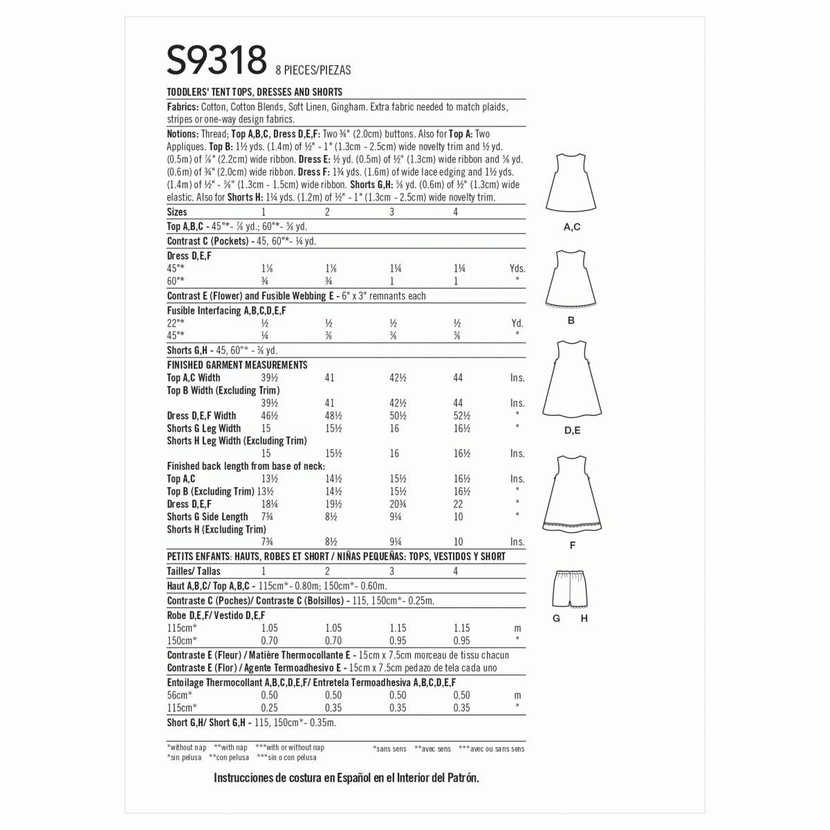 Simplicity Sewing Pattern S9318 Toddlers' Tops, Dresses, and Shorts