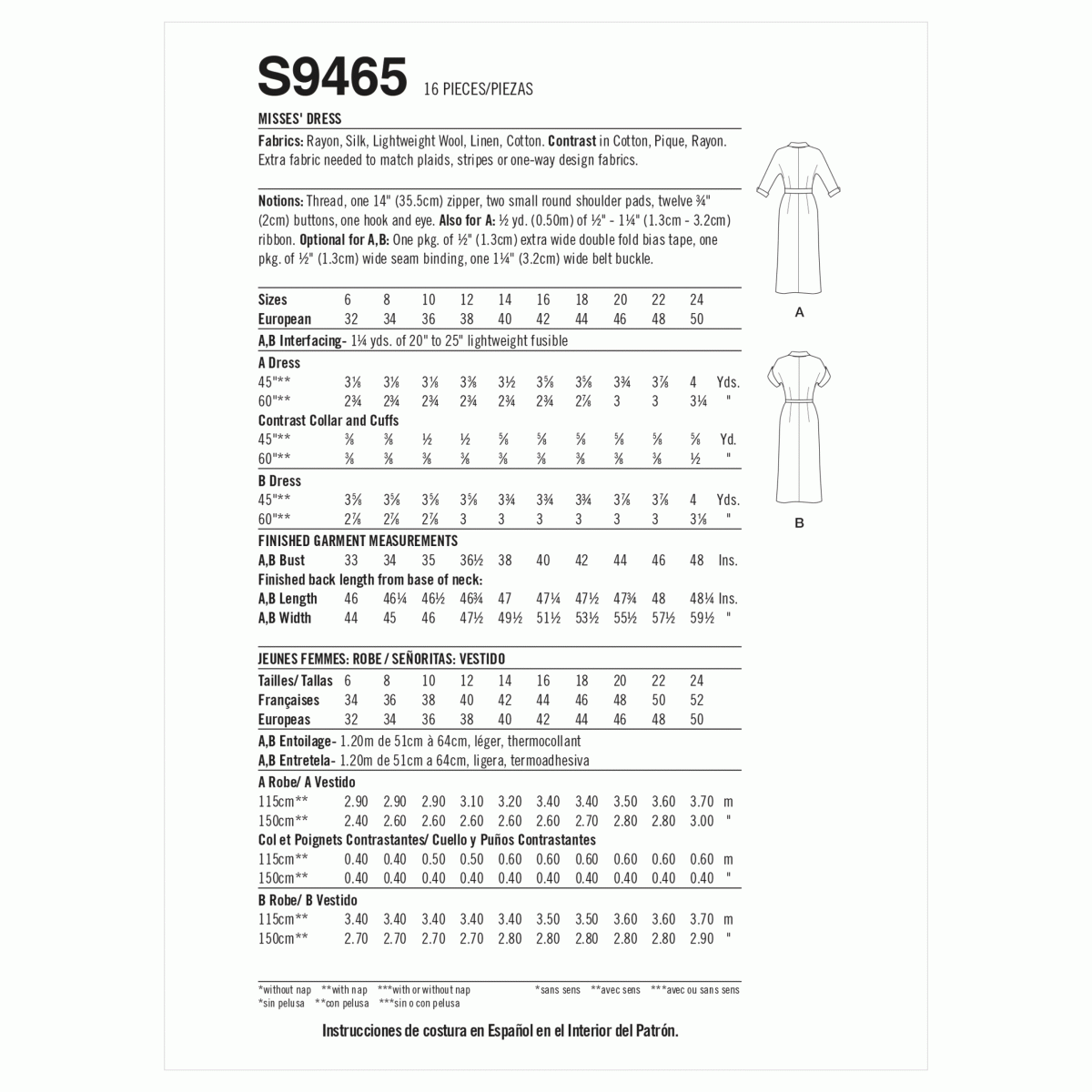 Simplicity Sewing Pattern S9465 Misses' 1950s Vintage Dress