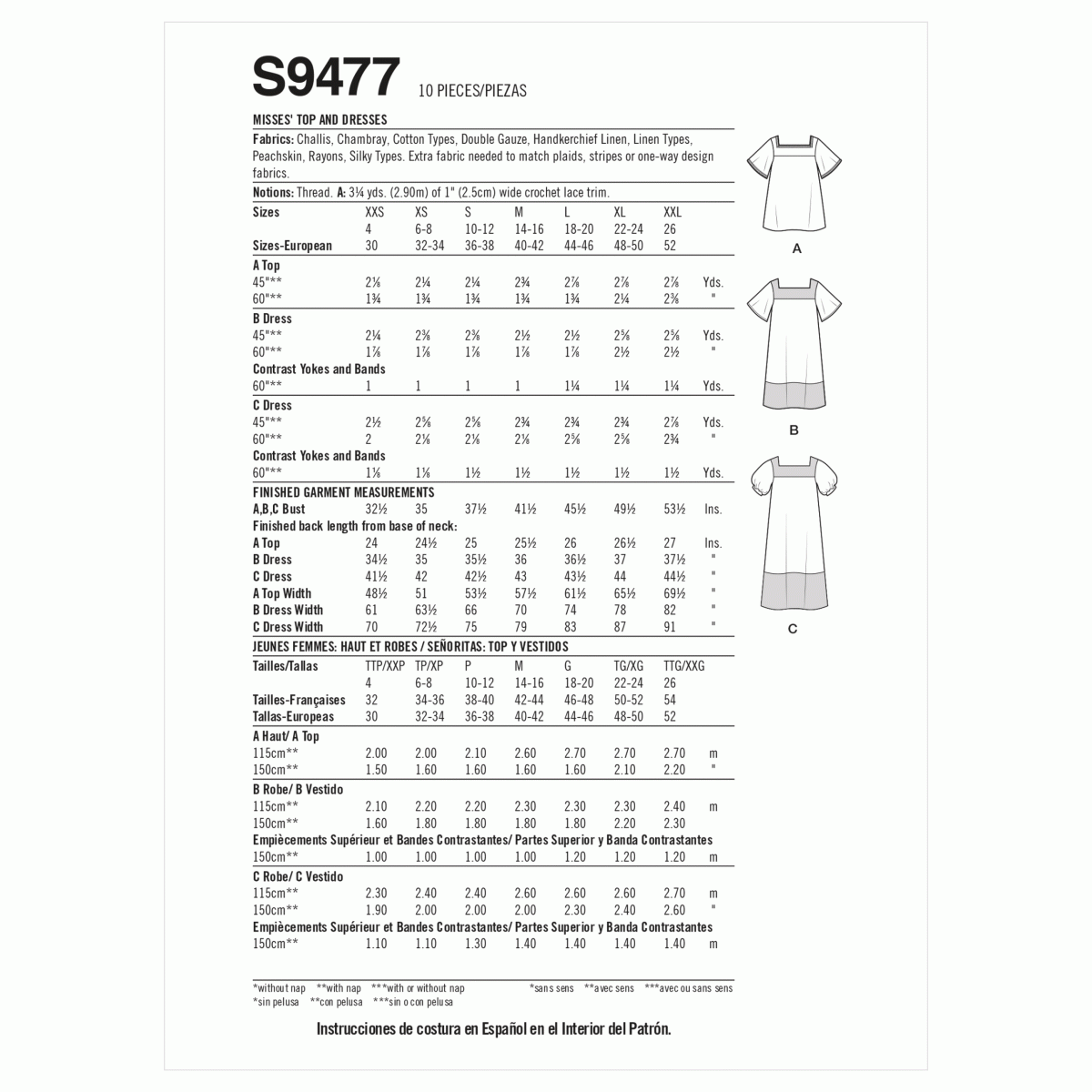 Simplicity Sewing Pattern S9477 Misses' Top and Dresses