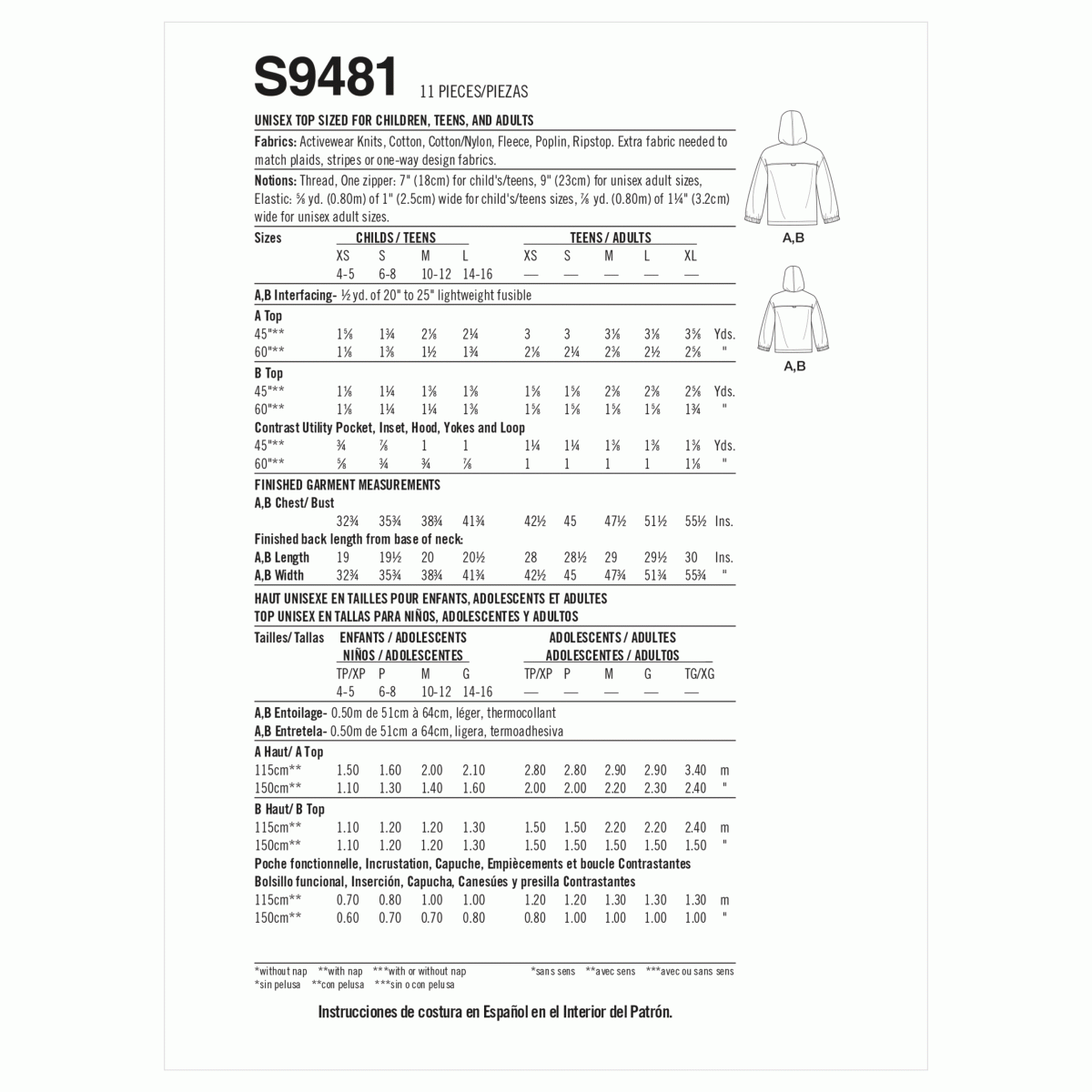 Simplicity Sewing Pattern S9481 Unisex Tops for Children, Teens and Adults