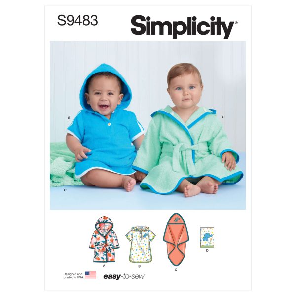 Simplicity Sewing Pattern S9483 Babies' Bathtime Robes and Hooded Towel