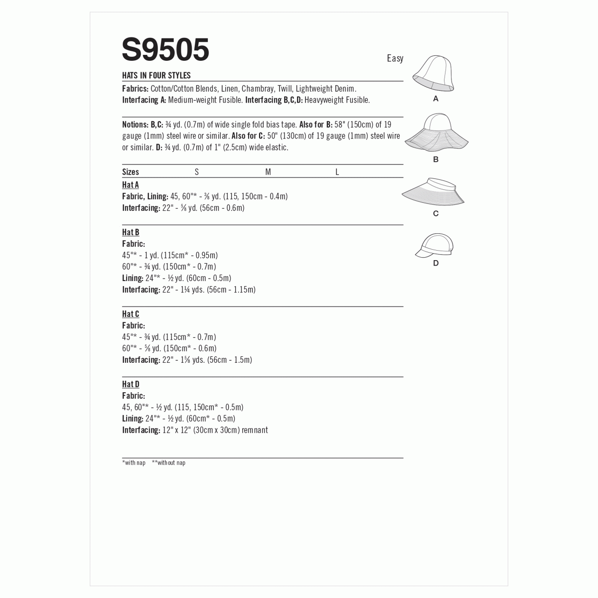 Simplicity Sewing Pattern S9505 Hats in Four Styles
