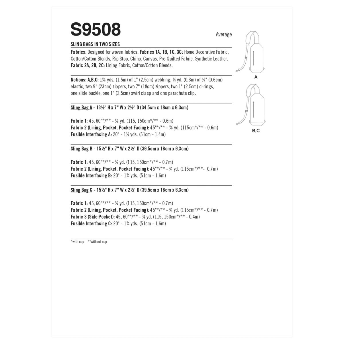 Simplicity Sewing Pattern S9508 Sling Bags in Two Sizes
