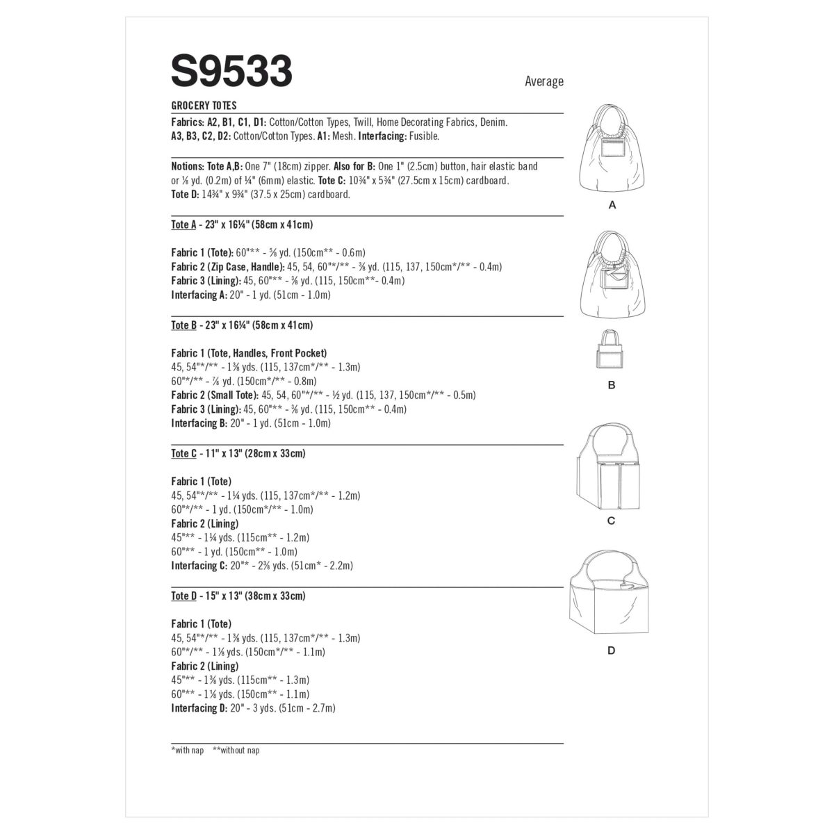Simplicity Sewing Pattern S9533 Grocery Tote Bags
