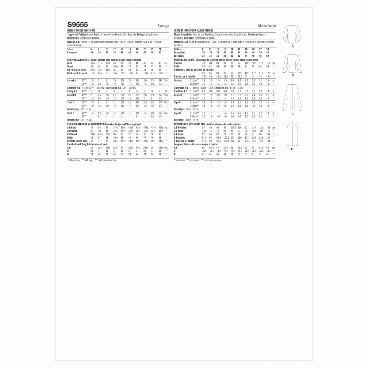 Simplicity Sewing Pattern S9555 Misses' Jacket and Skirts