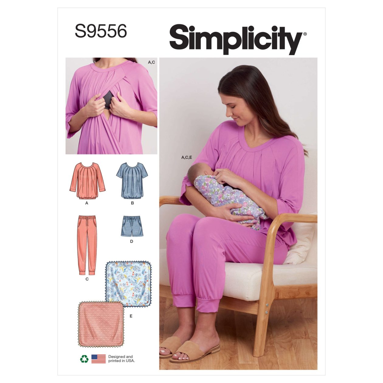 Simplicity Sewing Pattern S9556 Misses' Nursing Tops, Trousers, Shorts and Blanket