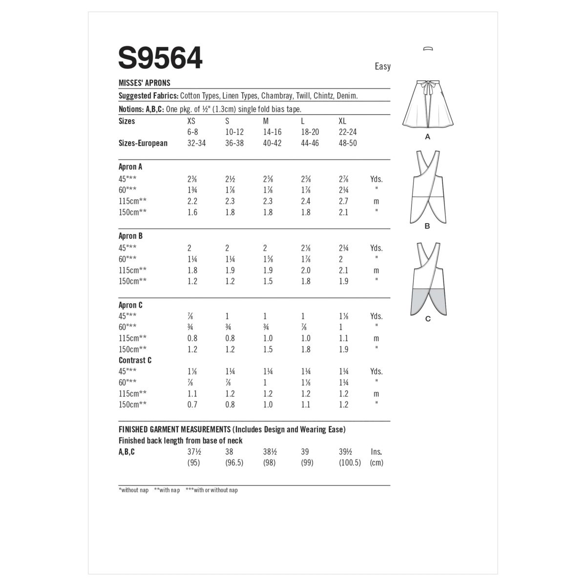 Simplicity Sewing Pattern S9564 Misses' Aprons
