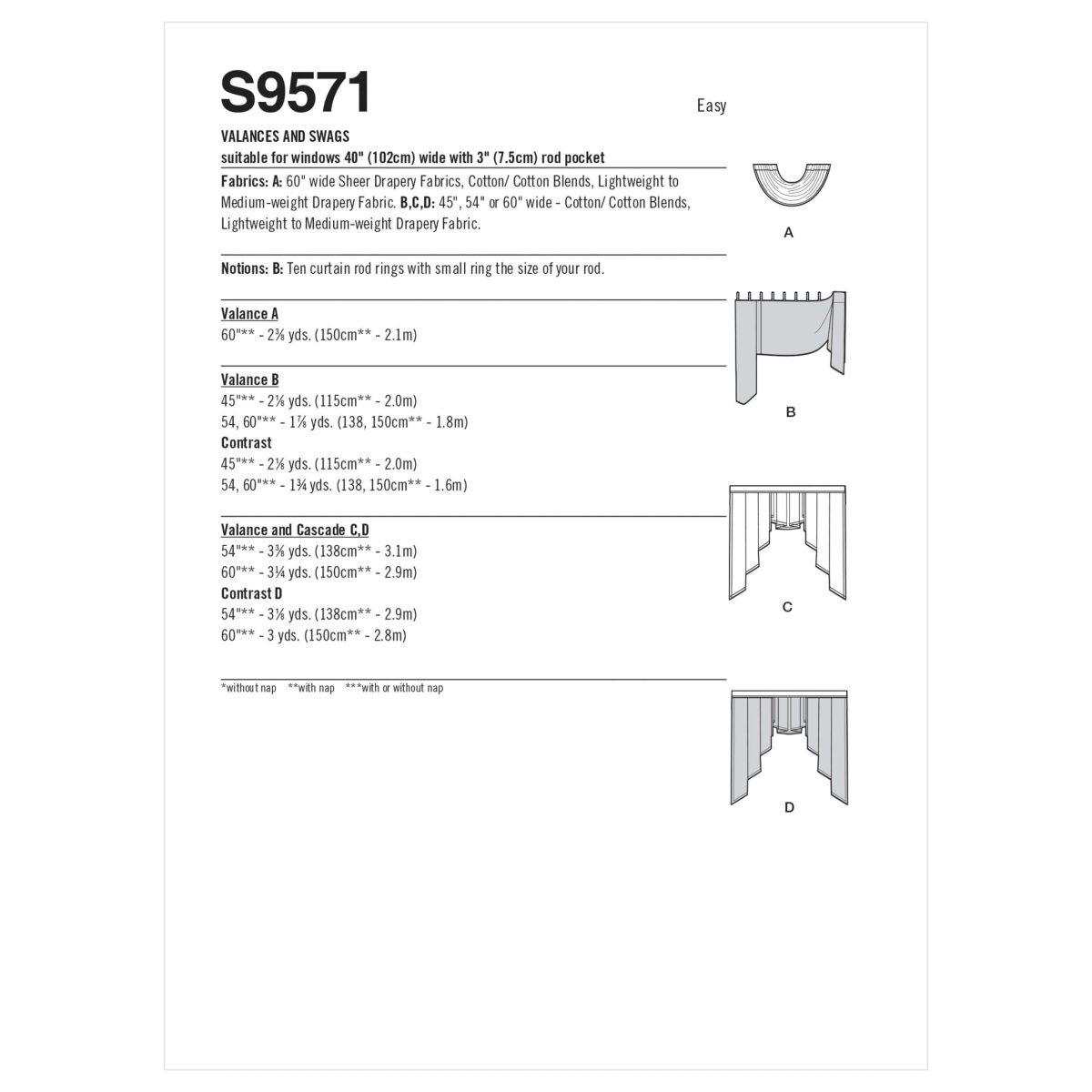 Simplicity Sewing Pattern S9571 Valances and Swags