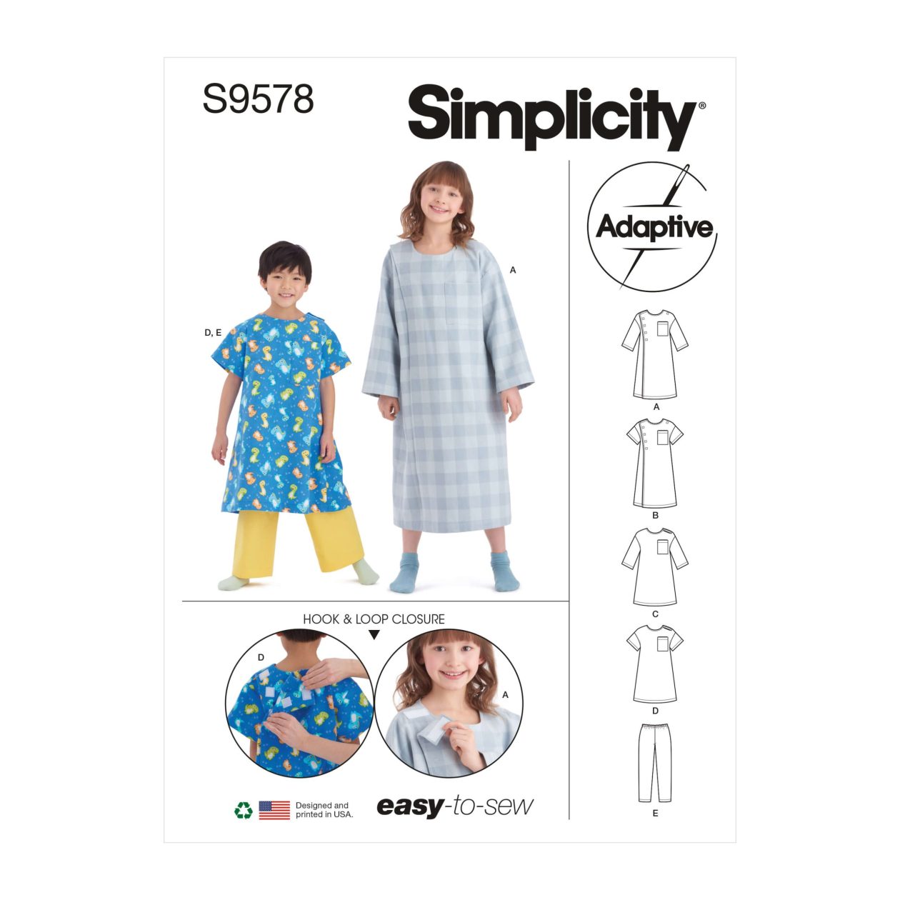 Simplicity Sewing Pattern S9578 Children's, Girls' and Boys' Recovery Gowns and Trousers