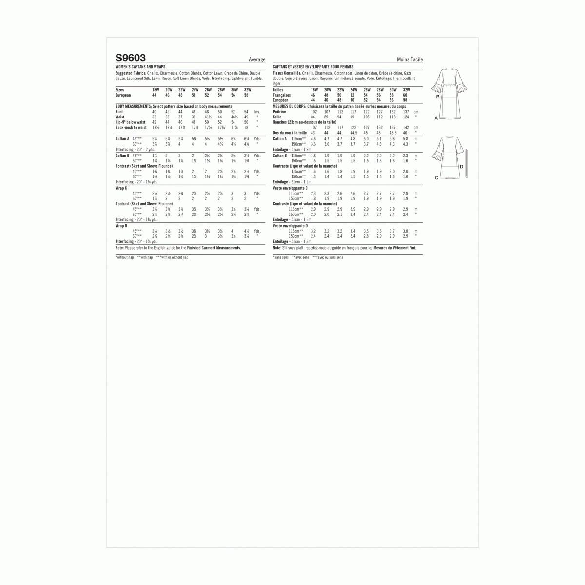 Simplicity Sewing Pattern S9603 Women's Caftans and Wraps