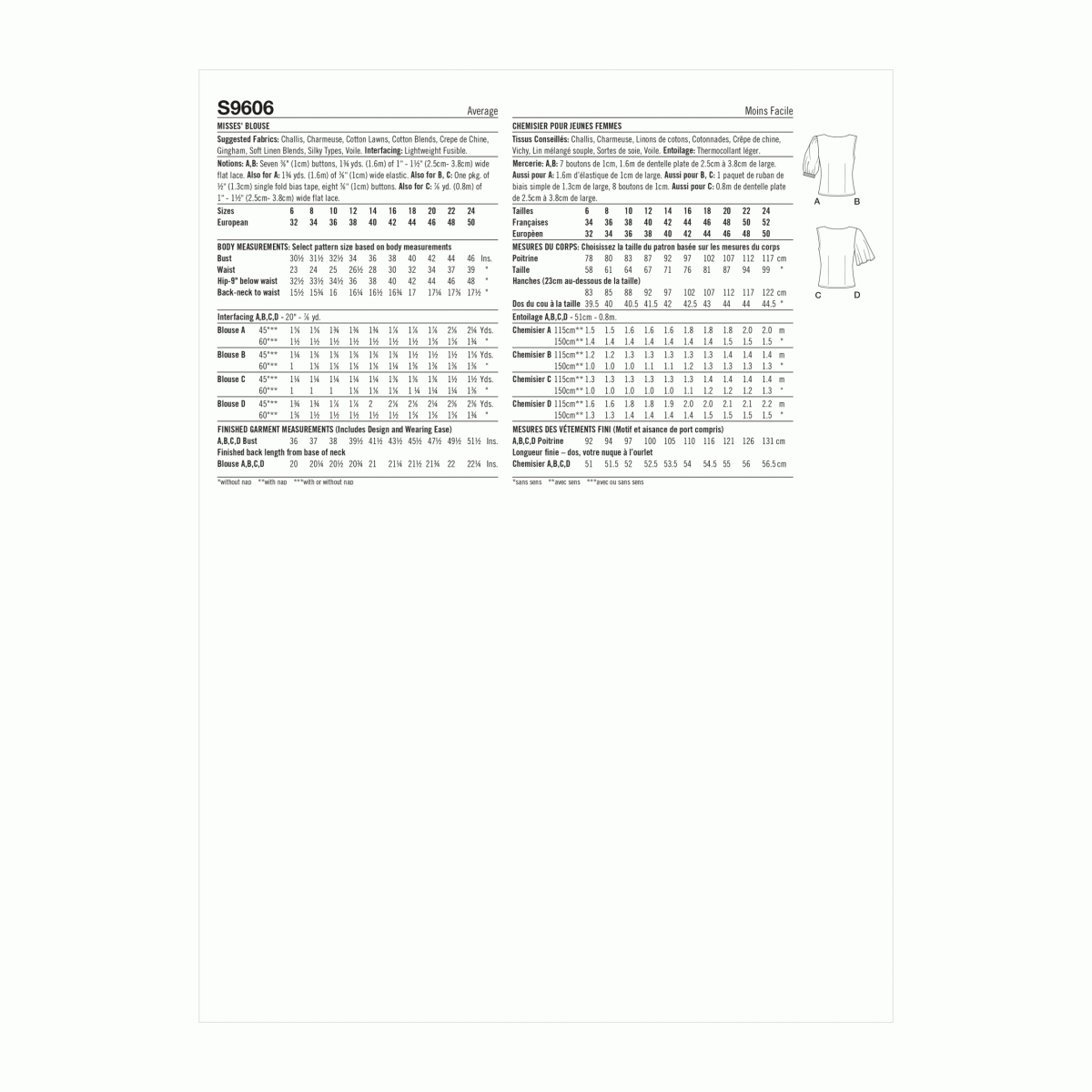 Simplicity Sewing Pattern S9606 Misses' Blouse