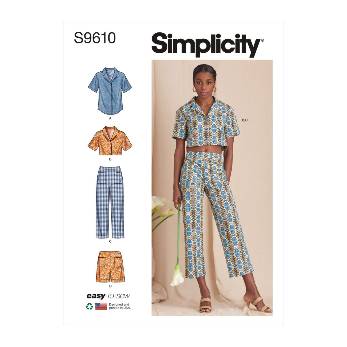 Simplicity Sewing Pattern S9610 Misses' Set of Tops, Cropped Trousers and Shorts