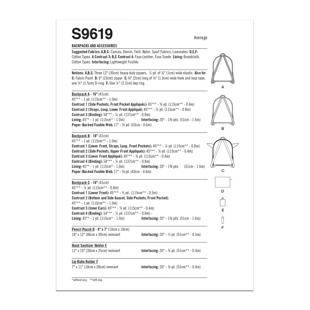 Simplicity Sewing Pattern S9618 Disney Star Wars Backpacks and Accessories