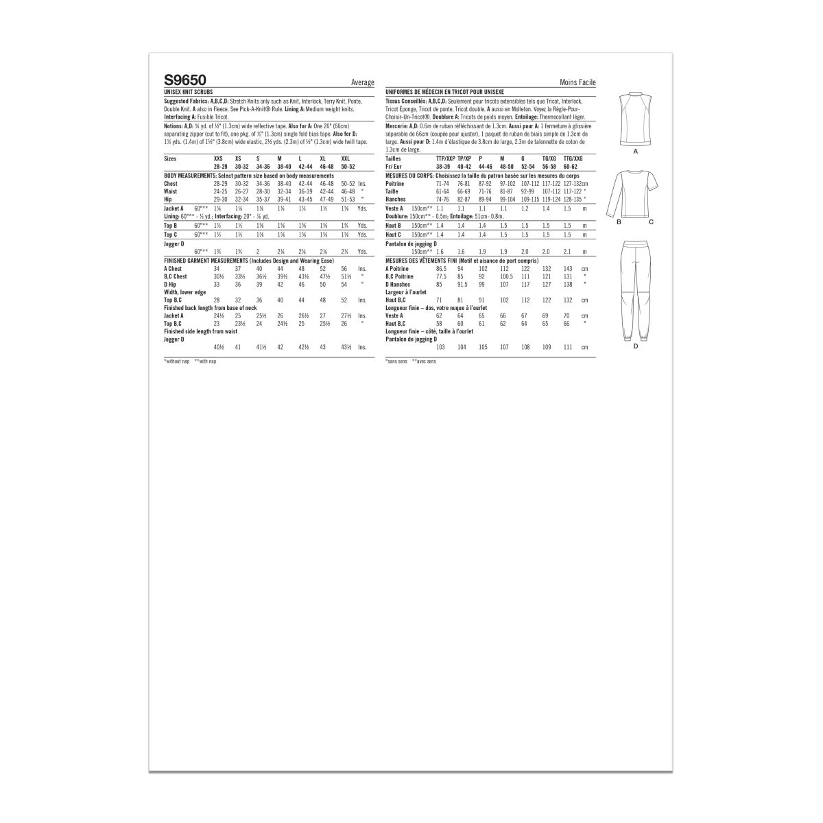 Simplicity Sewing Pattern S9650 Unisex Knit Scrubs