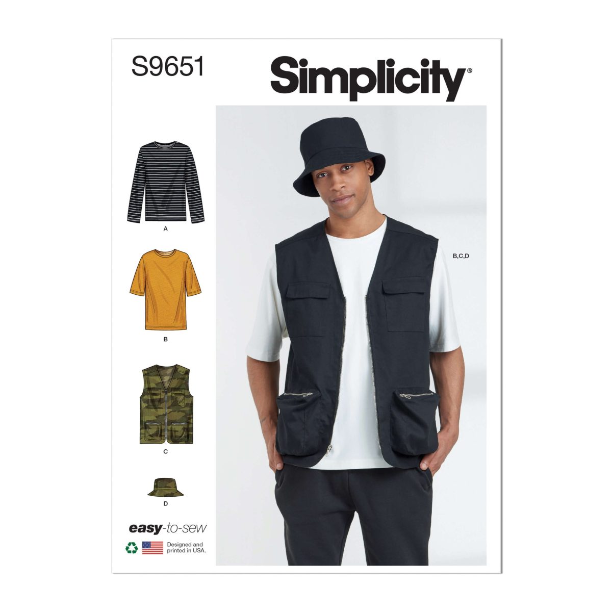 Simplicity Sewing Pattern S9651 Men's Knit Top, Waistcoat and Hat