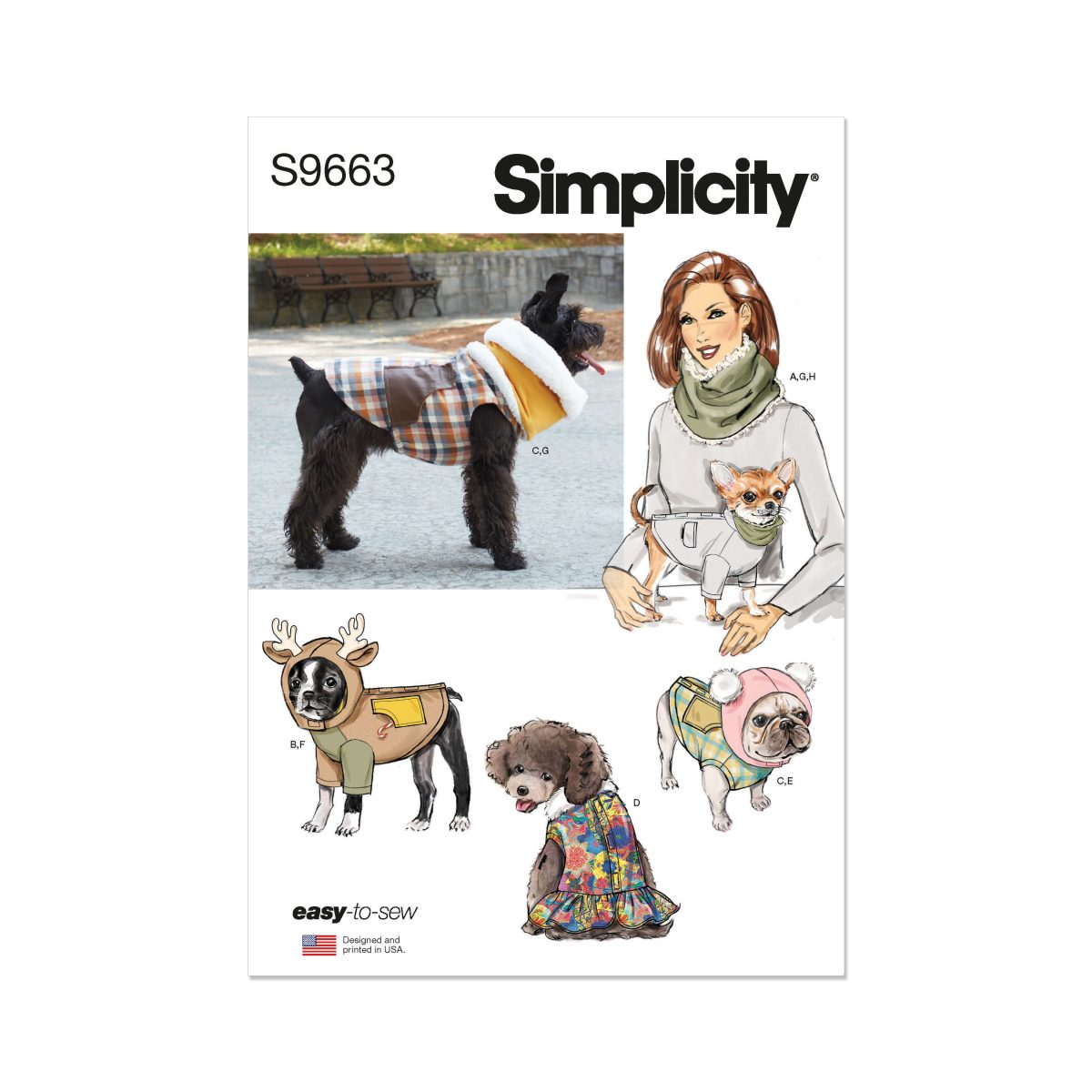 Simplicity Sewing Pattern S9663 Pet Coats with Optional Hoods and Cowls in Sizes S-M-L and Adult Cowl
