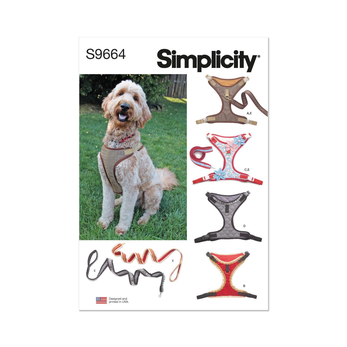 Simplicity Sewing Pattern S9664 Dog Harness and Leash with Trim Options