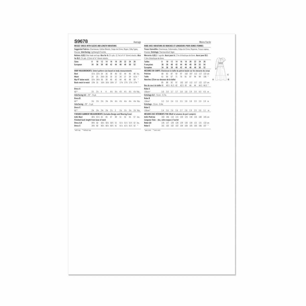 Simplicity Sewing Pattern S9678 Misses' Dress with Sleeve and Length Variations