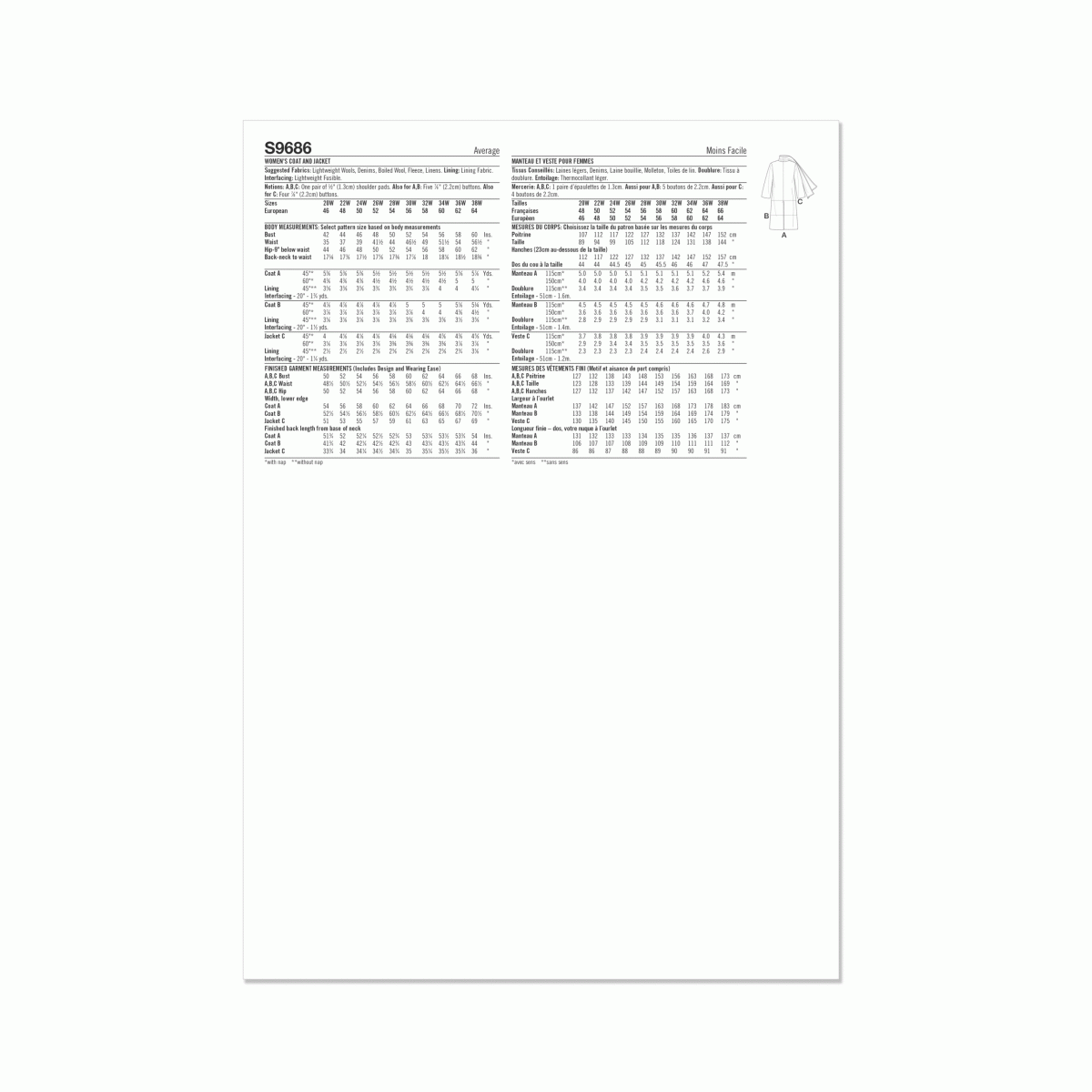 Simplicity Sewing Pattern S9686 Womens' Coat and Jacket