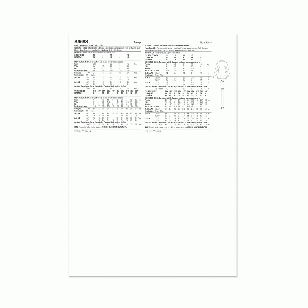 Simplicity Sewing Pattern S9688 Misses' and Women's Jacket with Tie Belt