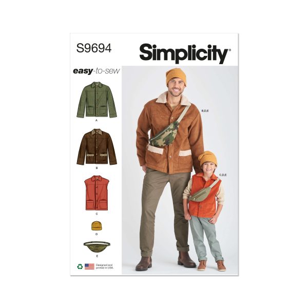 Simplicity Sewing Pattern S9694 Boys' and Men's Jacket, Waistcoat, Hat and Crossbody Bag