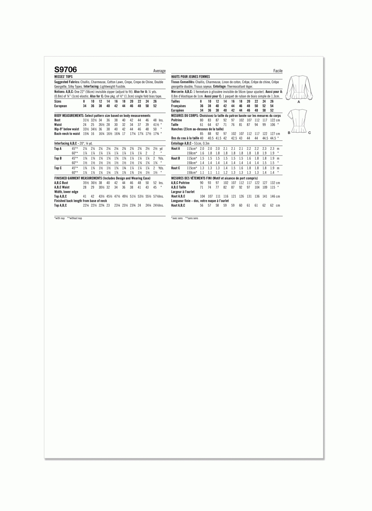 Simplicity Sewing Pattern S9706 Misses' Tops