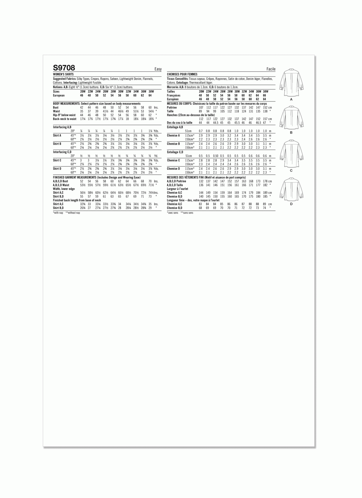 Simplicity Sewing Pattern S9708 Women's Shirts