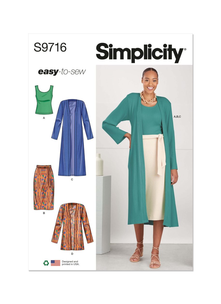 Simplicity Sewing Pattern S9716 Misses' Co-ordinate Knit Top, Cardigan and Skirt