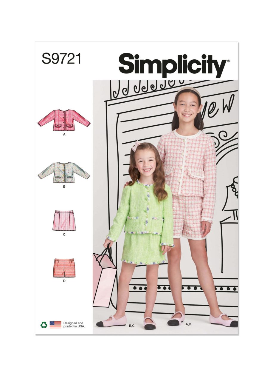 Simplicity Sewing Pattern S9721 Children's and Girls' Jackets, Skirt and Shorts