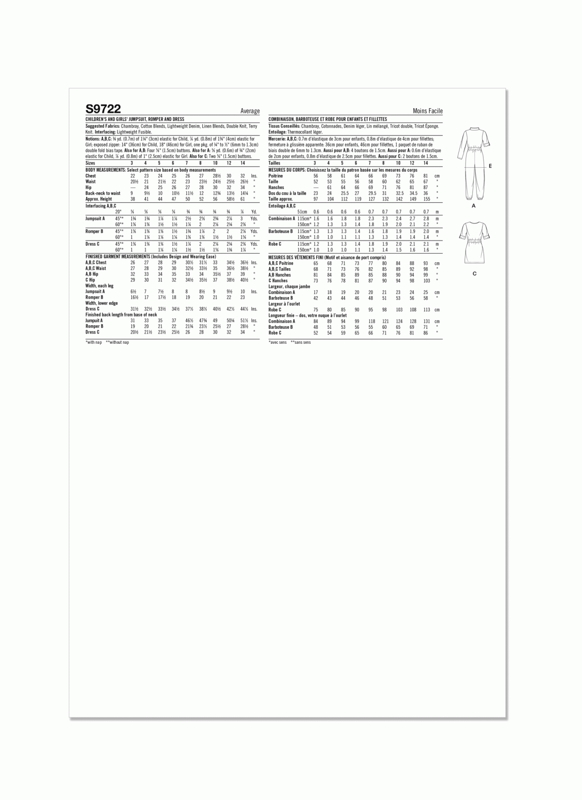 Simplicity Sewing Pattern S9722 Children's and Girls' Jumpsuit, Romper and Dress