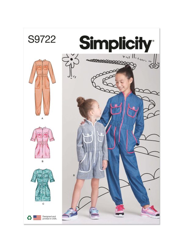 Simplicity Sewing Pattern S9722 Children's and Girls' Jumpsuit, Romper and Dress