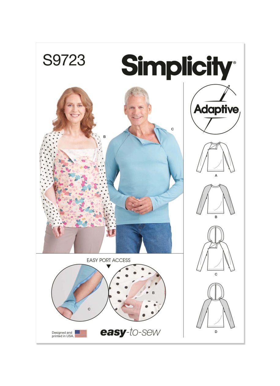 Simplicity Sewing Pattern S9723 Unisex Dual Port Access Chemo Top and Hoodie