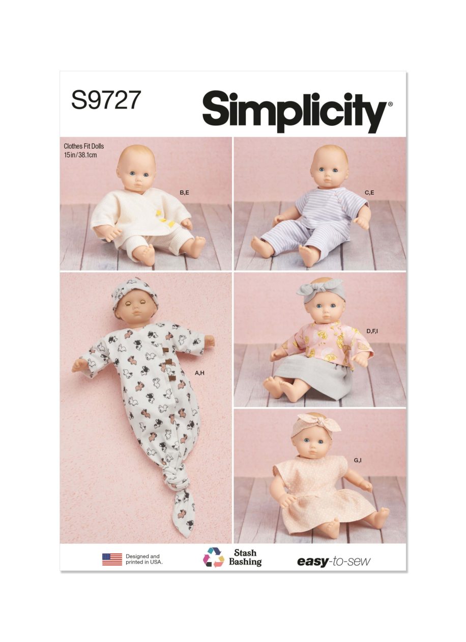 Simplicity Sewing Pattern S9727 15" Baby Doll Clothes, Hat and Headband
