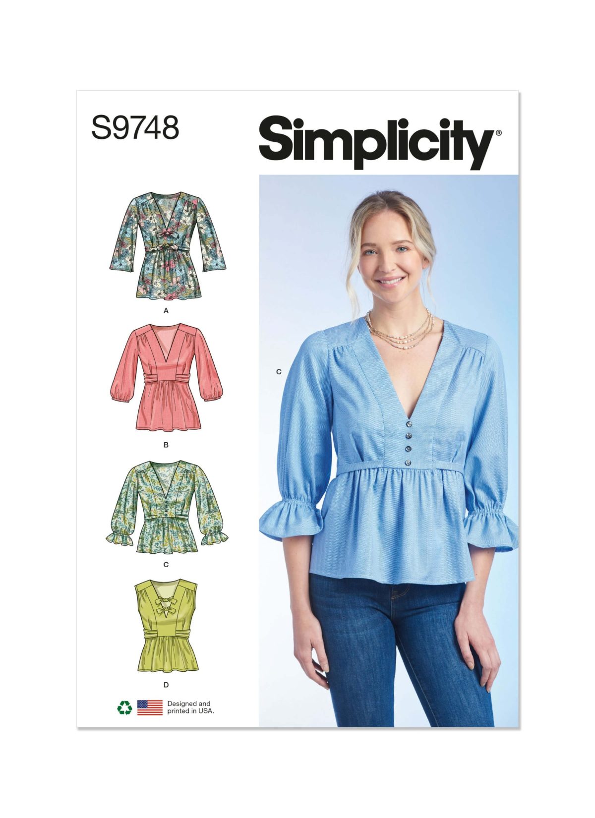 Simplicity Sewing Pattern S9748 Misses' Top with Sleeve Variations