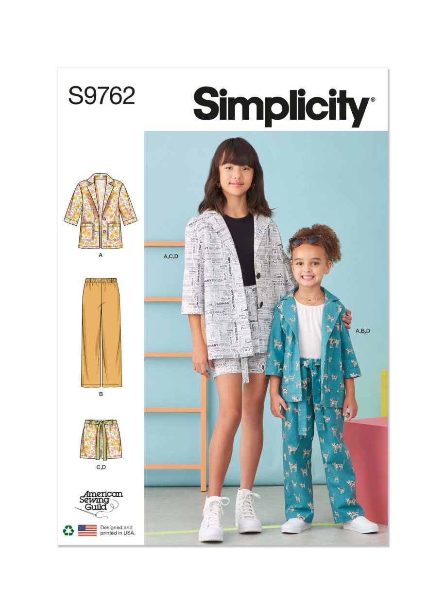 Simplicity Sewing Pattern S9762 Children's and Girls' Jacket, Trousers and Shorts for American Sewing Guild