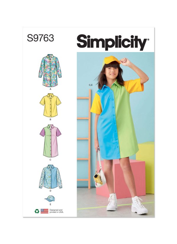 Simplicity Sewing Pattern S9763 Girls' Shirtdresses, Shirts and Hat